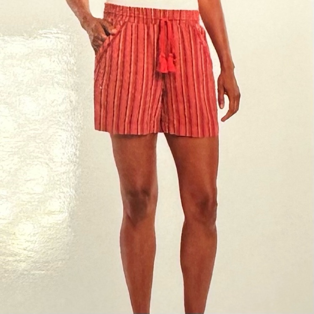 Briggs Women’s Striped Linen Blend Pull-On Shorts Red Size Large NWT - Picture 3 of 9